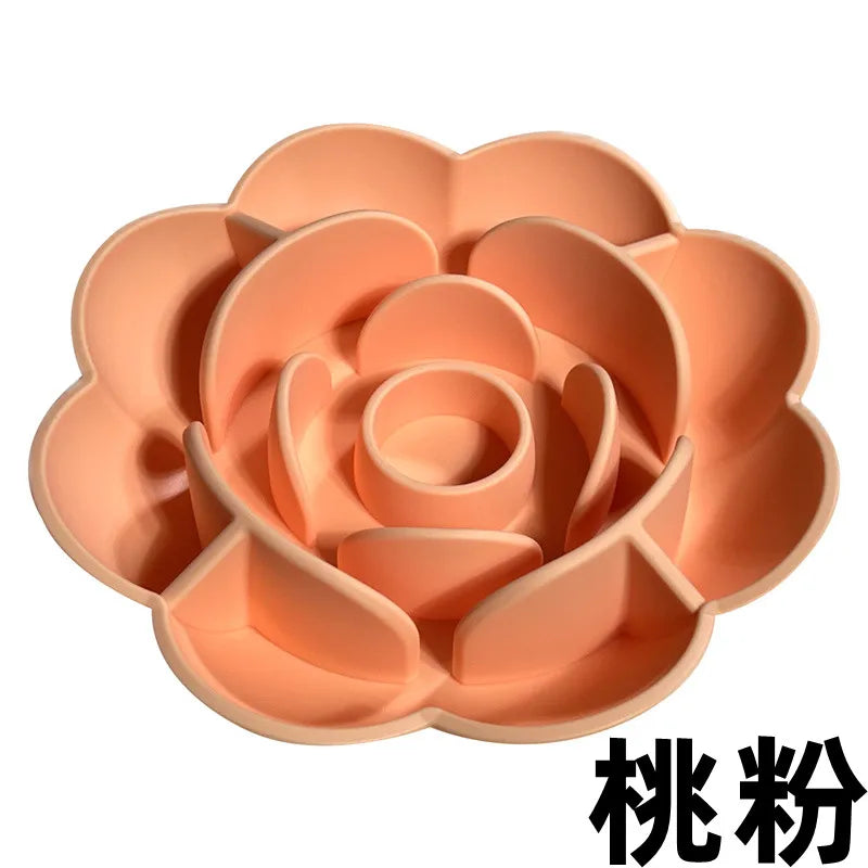 Pet Supplies Silicone Slow Food Bowl Rose Shape Dog Bowl Cat Anti-Choking and Anti-Knocking Food Bowl with Suction Cup