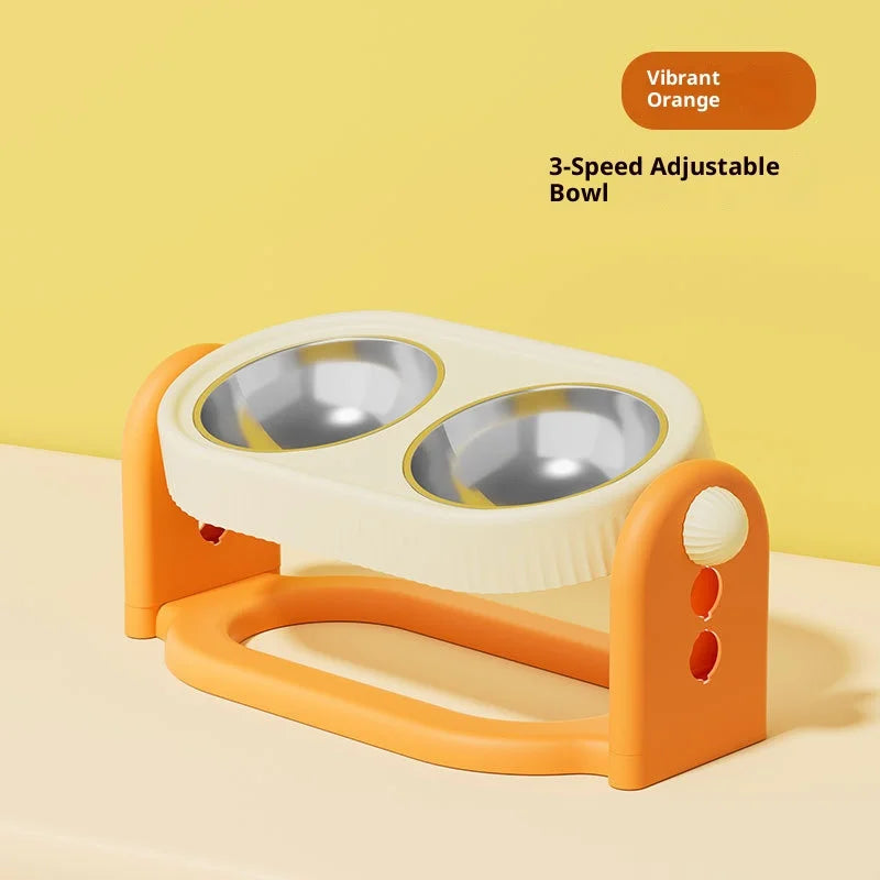 Adjustable Height Pet Bowl with Neck Support - Stainless Steel Dual Dish Anti-Slip Easy Clean Large Capacity Cat Dog Bowl - Pet Suppie