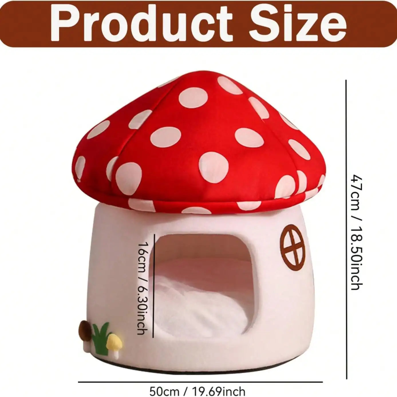 Soft Mushroom Cat Bed House with Cow Print, Semi-Enclosed Plush Cave Nest with Washable Cushion for Cats and Small Dogs