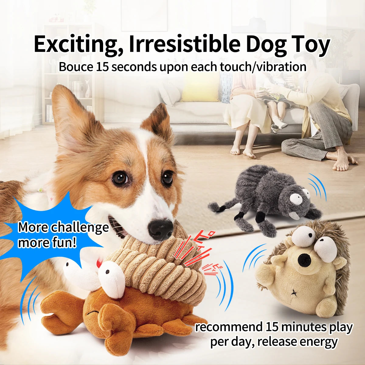 Rechargeable Interactive Dog Toy Motion Activated Vibrating Bouncing Jump Ball Bit Resistant Squeaky Wiggle Plush Toy