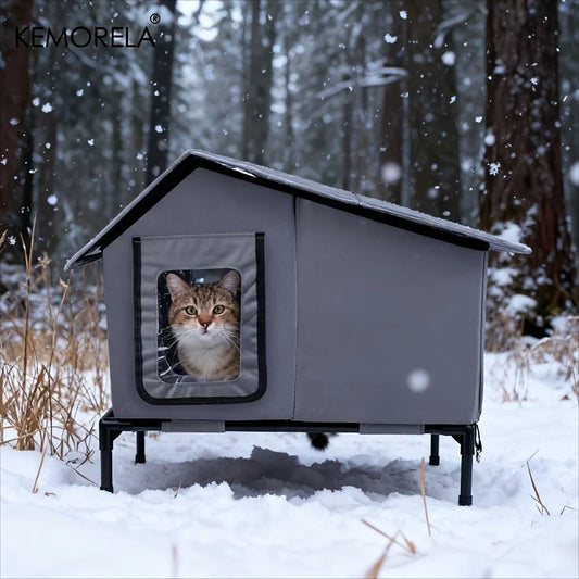 KEMORELA Winter Outdoor Cat House Equipped with an Escape Door - Large Feral Cat Shelter Collapsible Shelter for Small Dogs&Cats - Pet Suppie