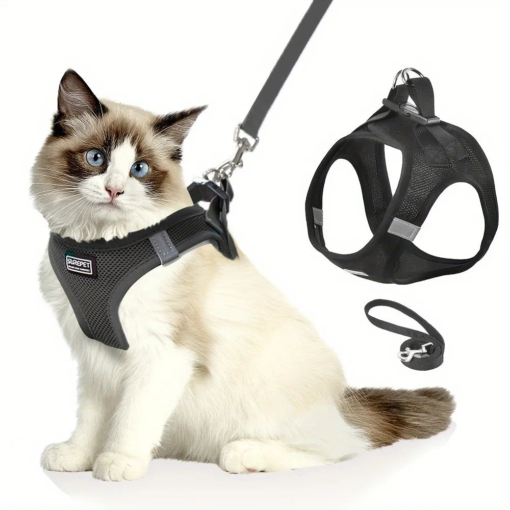 Adjustable cat harness with reflective tape, soft and breathable vest, suitable for walking and preventing escape - Pet Suppie