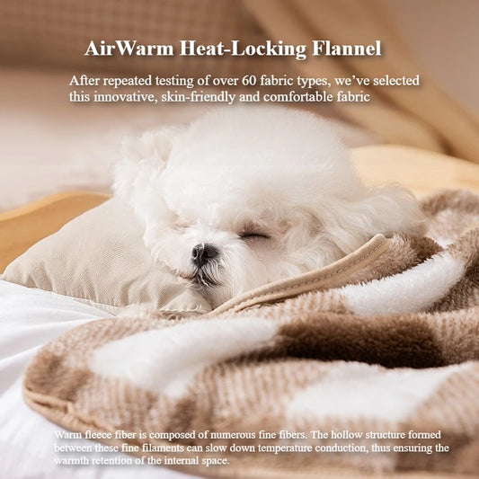 Winter Cream Color Plaid Flannel Pet Blanket, Double-Sided Soft Warm Fleece Throw for Small Dogs and Cats,Warm Cuddler Bed Mat