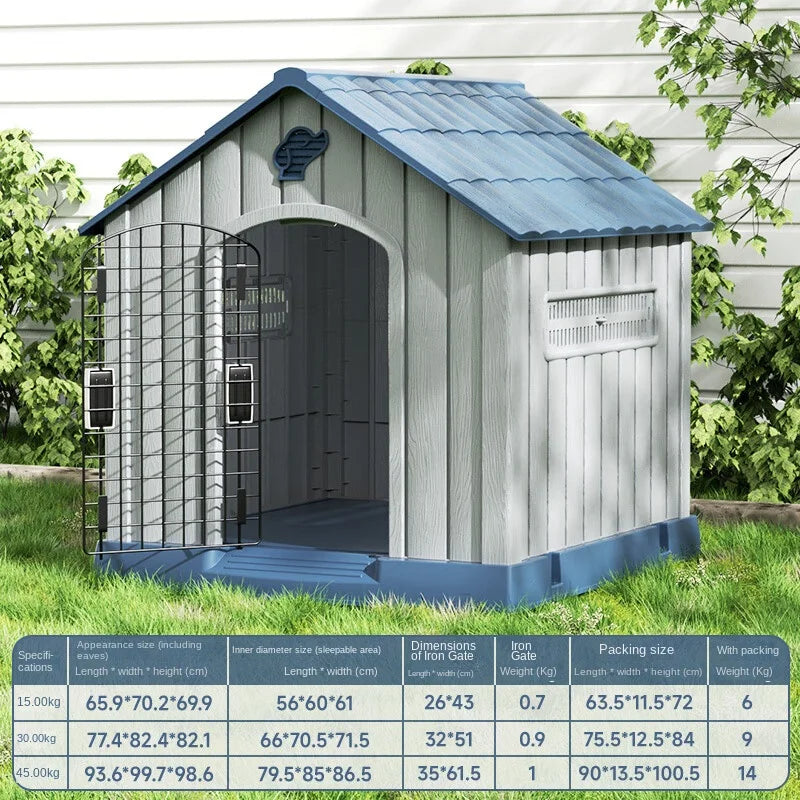 Hoopet All-Season Large Dog House – Rainproof & Cold-Proof Outdoor Plastic Kennel (Grey, Brown, Blue) - Pet Suppie