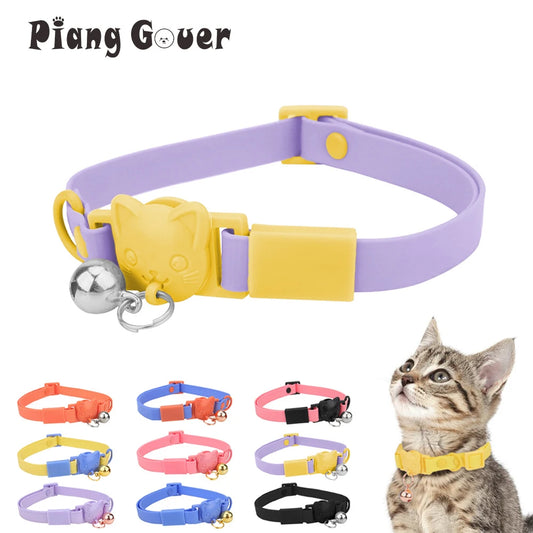 PVC Waterproof Candy Colour Cat Collar with Bell – Adjustable Kitten Necklace (12 Colours, S Size) - Pet Suppie