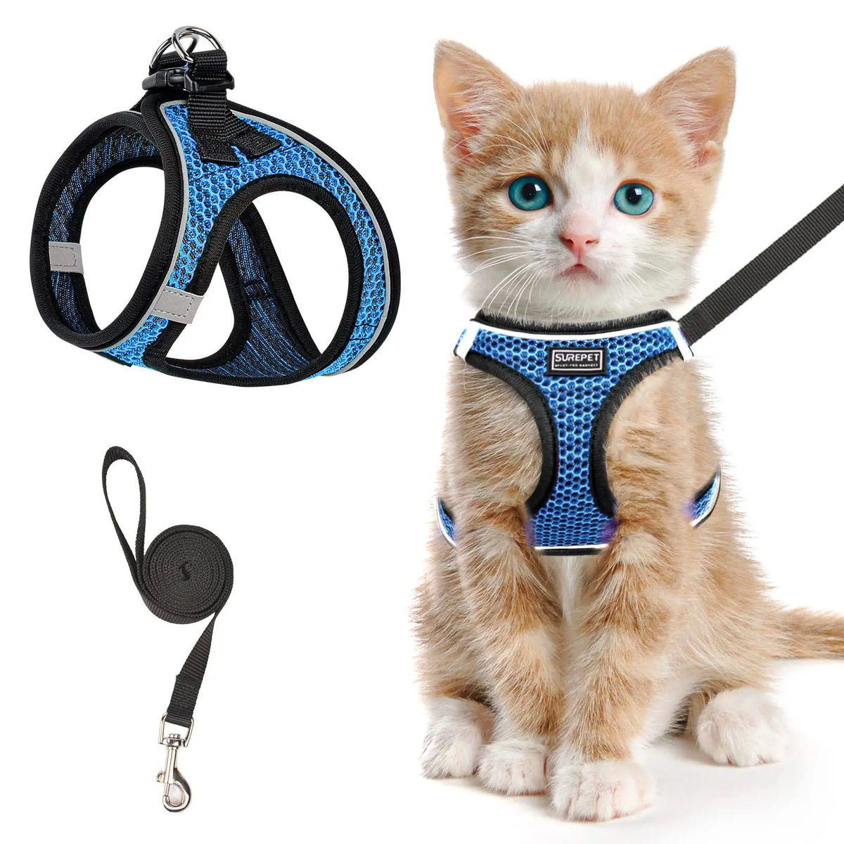 Cat Harness and Leash for Walking, Escape Proof, Adjustable Kitten Vest, Reflective Soft Mesh, Puppy Harness for Outdoor - Pet Suppie
