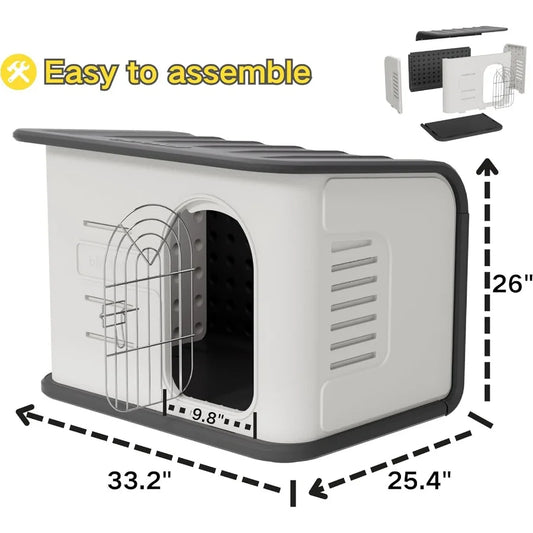Double-Wall Insulated Plastic Dog House – Waterproof Indoor & Outdoor Shelter with Elevated Floor & Air Vents - Pet Suppie