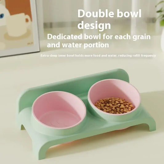 Food Feeders Pet Double Bowls Feeder Adjustable Height Cats Dogs Drinker Water Bowl Dish Elevated Feeding Supplies - Pet Suppie