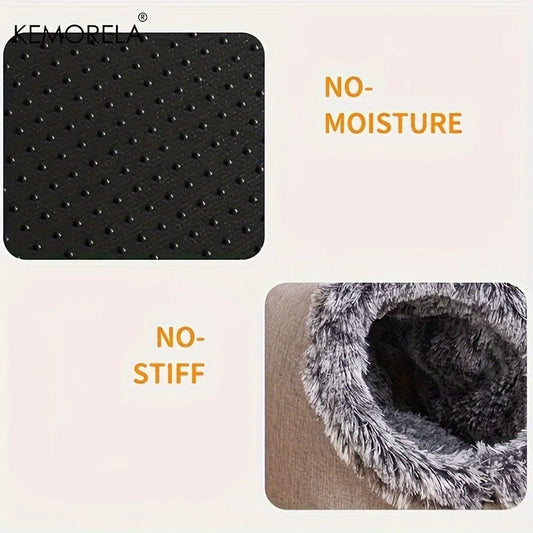 KEMORELA Self-Warming Winter Cat Cave Bed – Cosy Sleeping Kennel Hut for Indoor Cats (Grey & Brown, M & L) - Pet Suppie