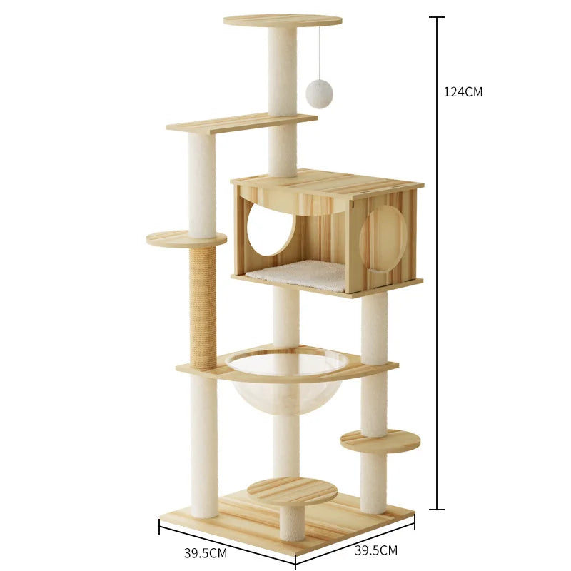 Multi-Level Cat Tree Condo – Modern Indoor Cat Furniture with Plush Bed Double Space Capsule Scratch Posts & Cozy Hideouts