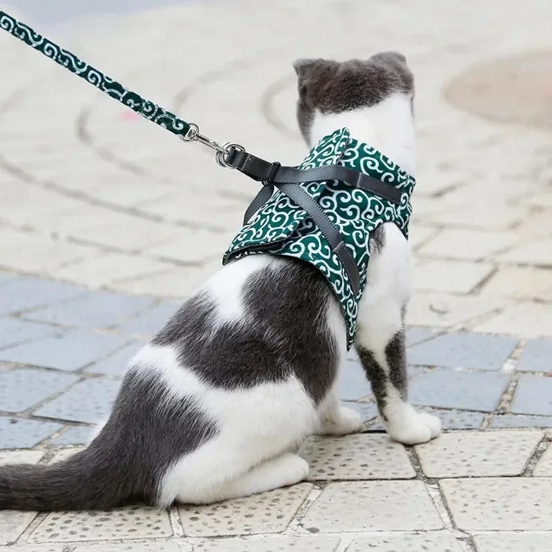 Cat Vest Harness and Leash Set Escape Proof Cat Japanese Style Harness for Outdoor Walking Pet Accessories Japanese Cat Collar - Pet Suppie