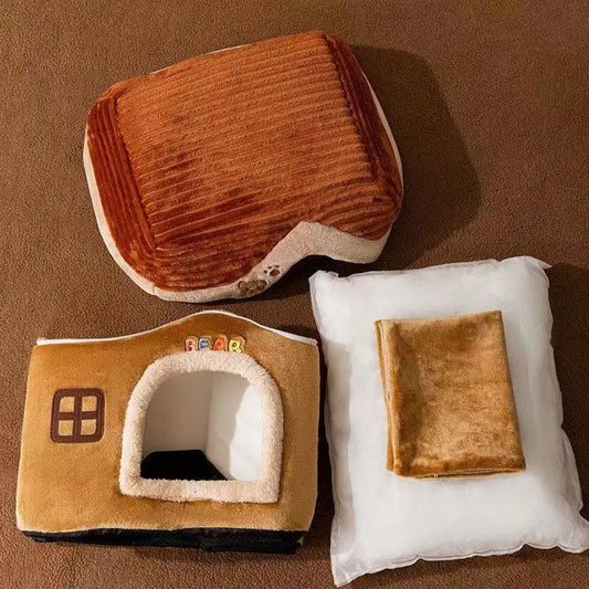Cute Wooden Pet Castle House – Foldable Soft Bed with Detachable Washable Cushion for Small Dogs & Cats - Pet Suppie