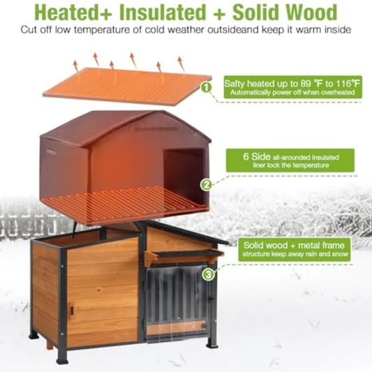 39.7L Heated Outdoor Dog House – Insulated Winter Kennel with Thermostat Heating Pad & Chew-Proof Metal Frame - Pet Suppie