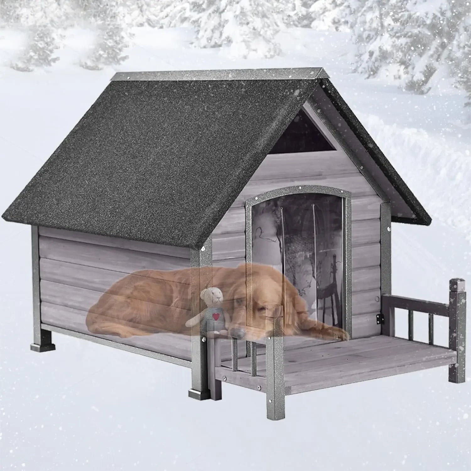 Dogs House Outdoor,Dogs Kennel Outside for Large Breed,Weatherproof Large Dogs Shelter with Anti-Chewing Iron Frame