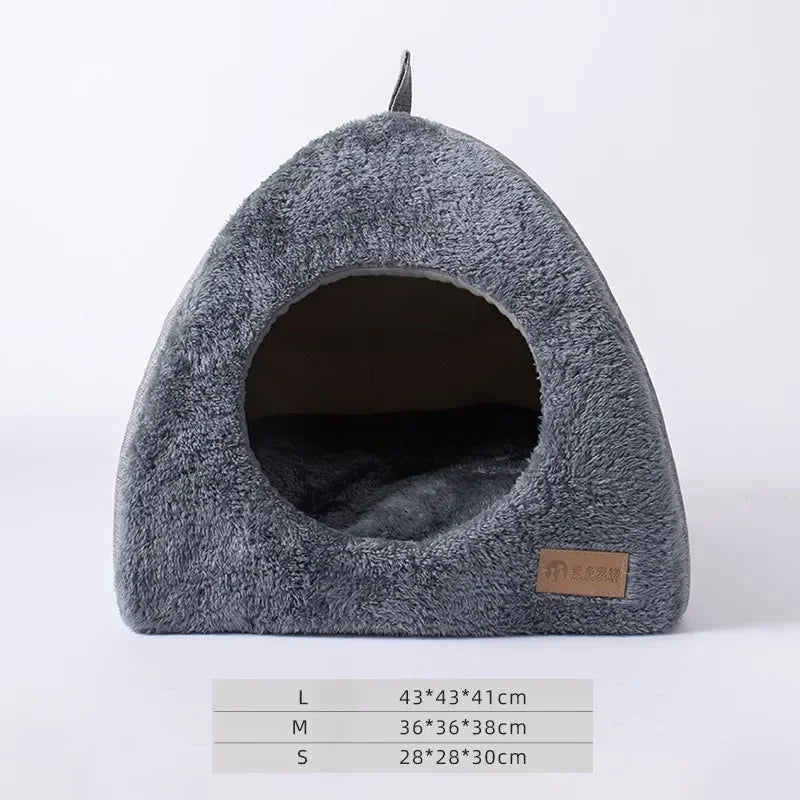 Triangle Closed Cat Nest House – Warm Thickened Deep Sleep Cat Tent Bed (S, M, L) - Pet Suppie