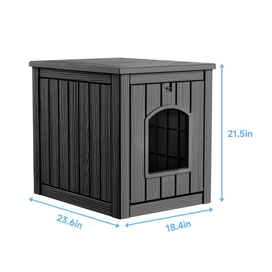 30 Gallon Resin 2-in-1 Cat House End Table, Waterproof Indoor Outdoor Pet Kennel for Small Dogs