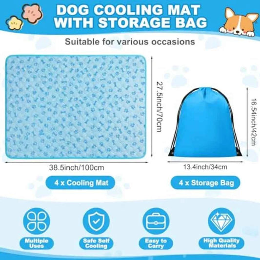 4 Pack Dog Cooling Mat with Storage Bag 40" x 28" Blue Ice Silk Cooling Mat for Dogs Cats Washable Foldable Pet Sleeping Pad fo