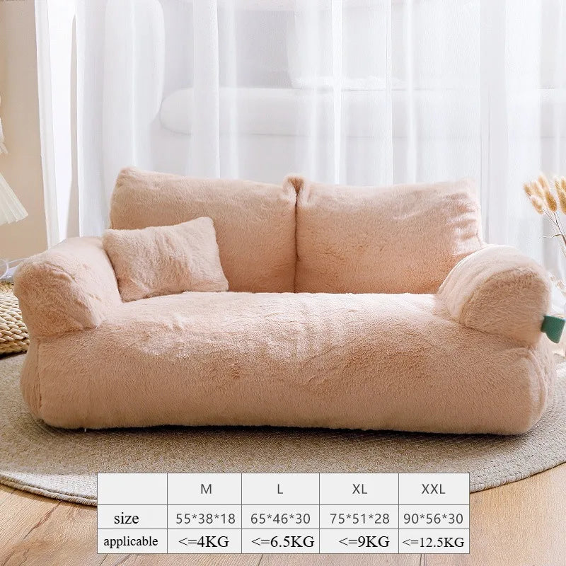 All-Season Plush Pet Sofa Bed – Detachable Washable Couch Cover for Cats & Dogs (Kaki, M/L/XL/XXL) - Pet Suppie