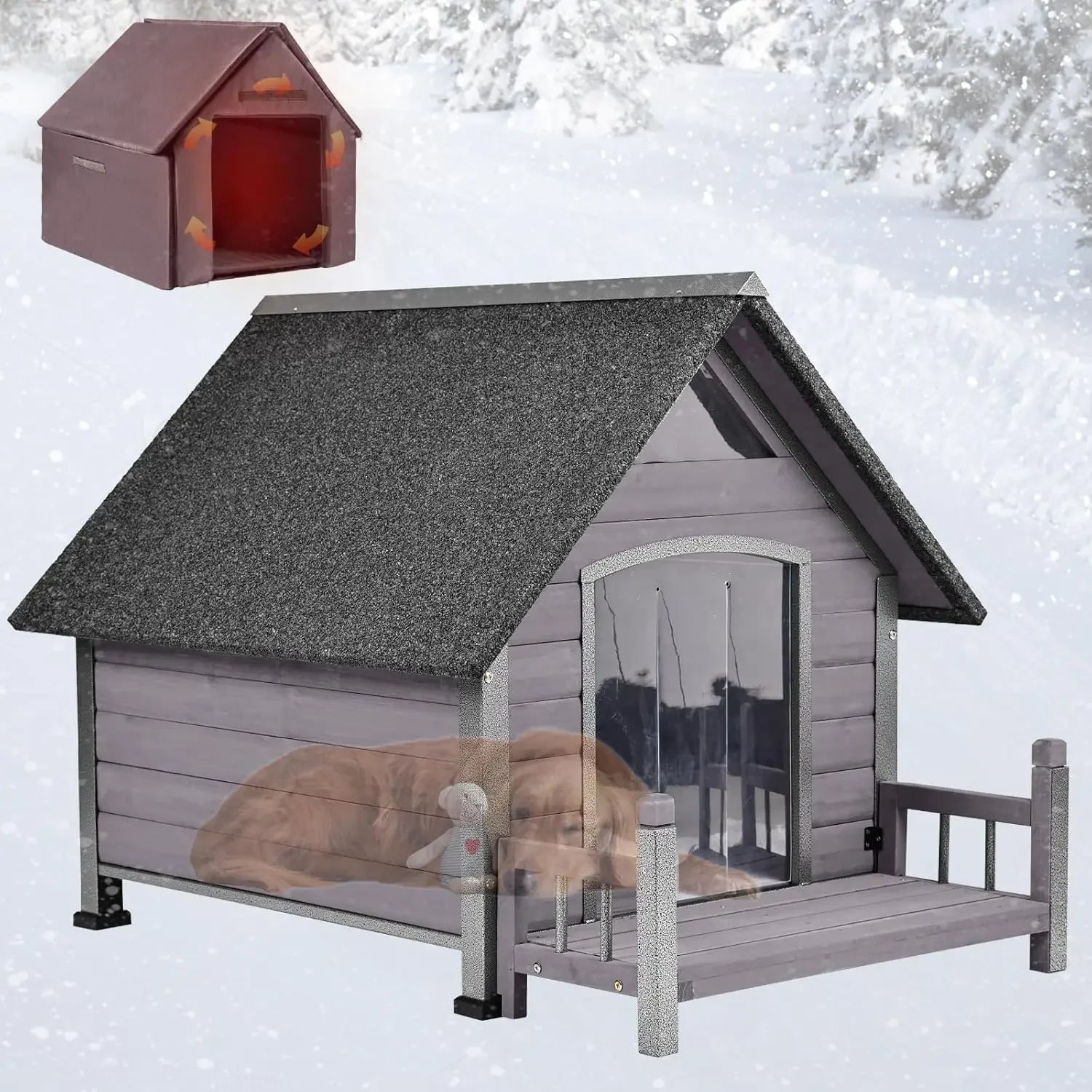 Dogs House Outdoor,Dogs Kennel Outside for Large Breed,Weatherproof Large Dogs Shelter with Anti-Chewing Iron Frame