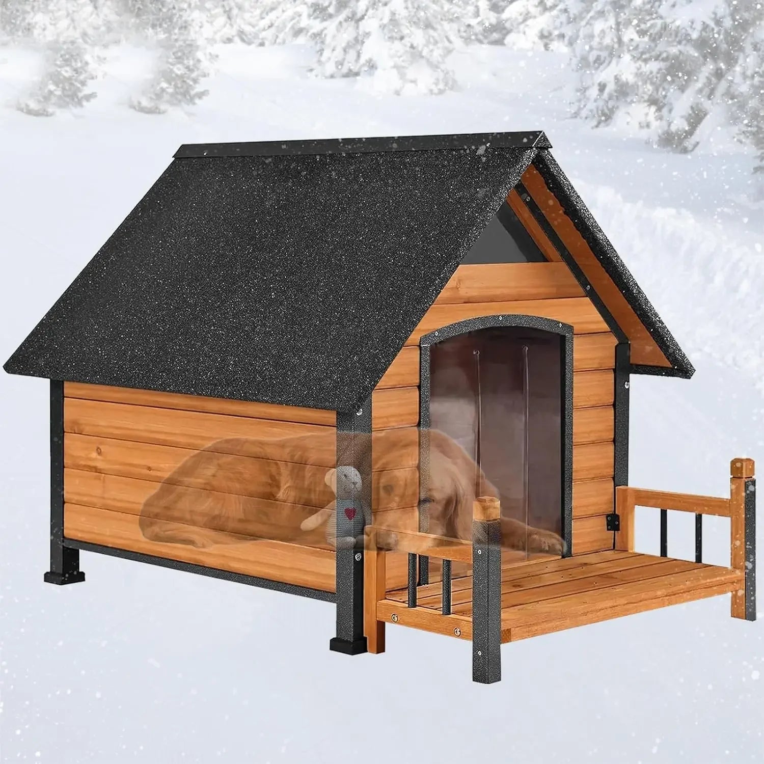 Dogs House Outdoor,Dogs Kennel Outside for Large Breed,Weatherproof Large Dogs Shelter with Anti-Chewing Iron Frame