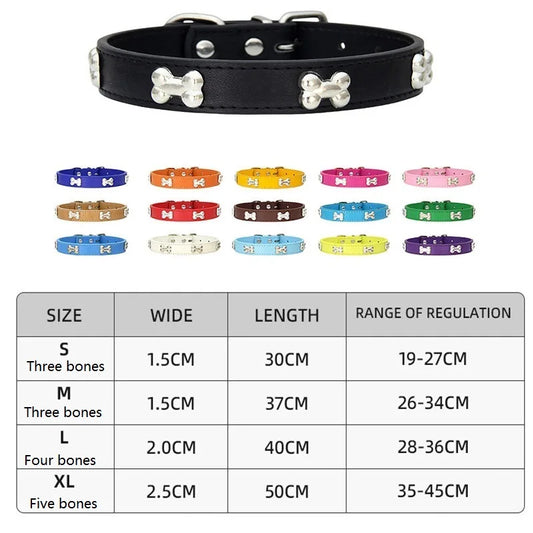 Bone-Print Leather Dog Collar – Durable Personalised Quick-Release Collar for Small & Large Dogs (64 Size & Colour Options) - Pet Suppie