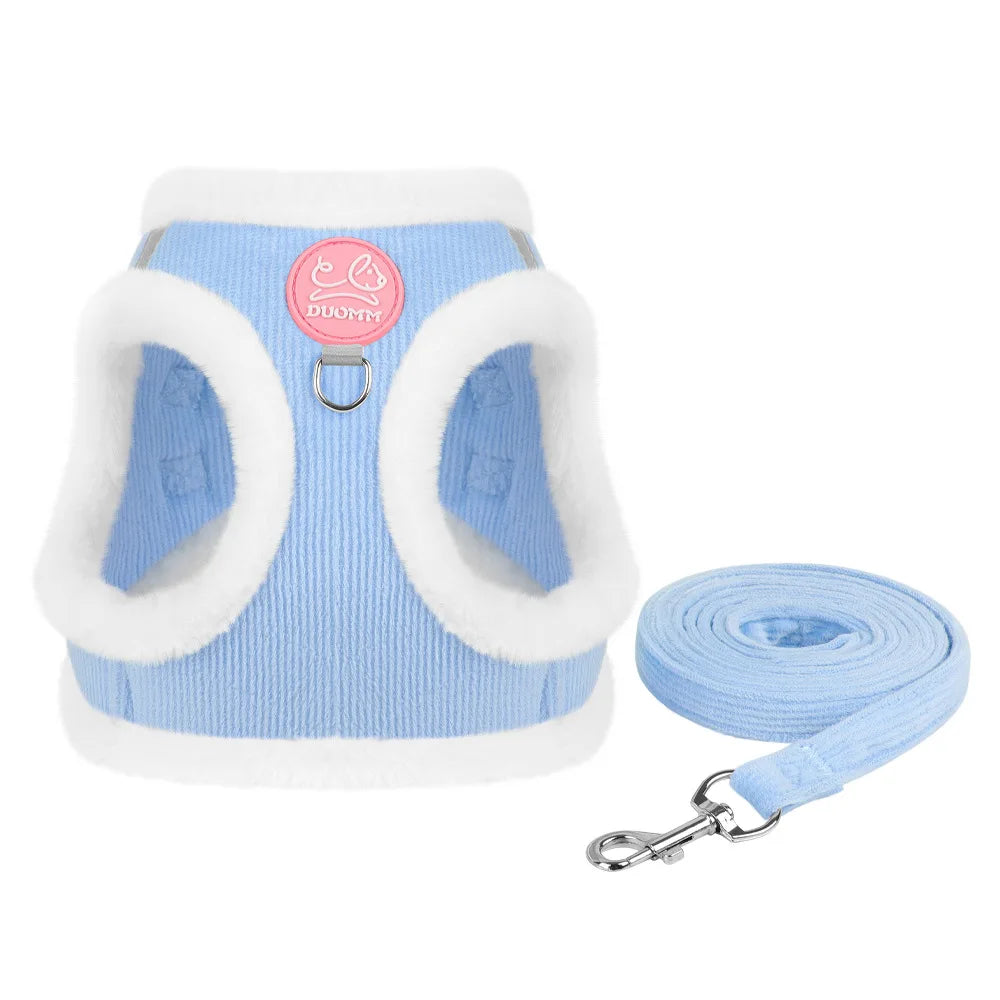 Cat Winter Small Dog Harness Leash Rabbit Plush Reflective Pet Harness Vest-Style Puppy Outdoor Dog Lead Walking Cat Windproof - Pet Suppie