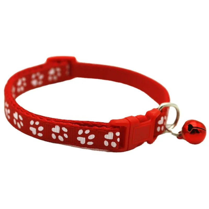 1Pc Colorful Cute Bell Collar Adjustable Buckle Cat Collar Pet Supplies Footprint Personalized Kitten Collar Small Dog Necklace - Pet Suppie