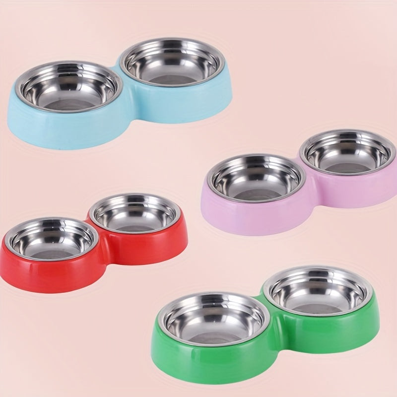 Double Non-Slip Stainless Steel Pet Bowls with Durable Plastic Base for Cats and Dogs, Candy-Colored Feeding Dishes
