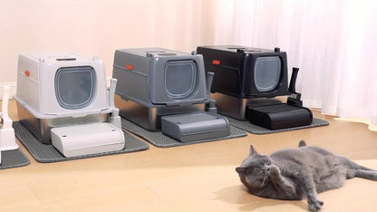 CITYLIFE Extra Large Stainless Steel Cat Litter Box, Fully Enclosed Cat Litter Box With Lid, Foldable Anti-Splashing Cat Litter Box With Front Flap Door, Cat Toilet For Indoor Cats, Top Deodorization Pet Toilet