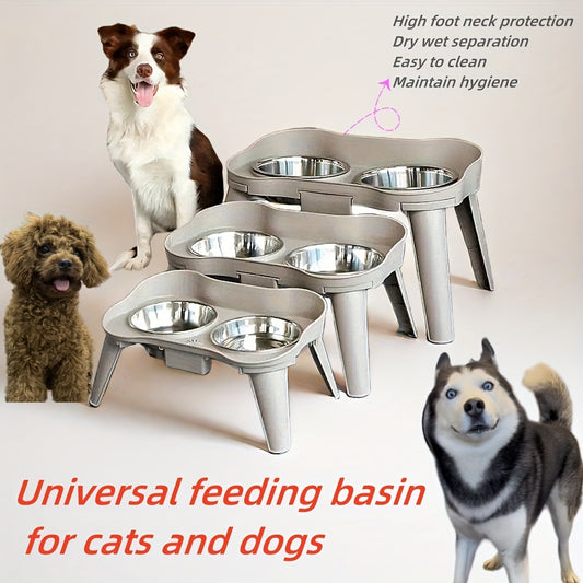 Elevated Pet Feeder with 2 Stainless Steel Bowls - Neck-Friendly, Detachable Design for Easy Cleaning - Ideal for Dogs & Cats