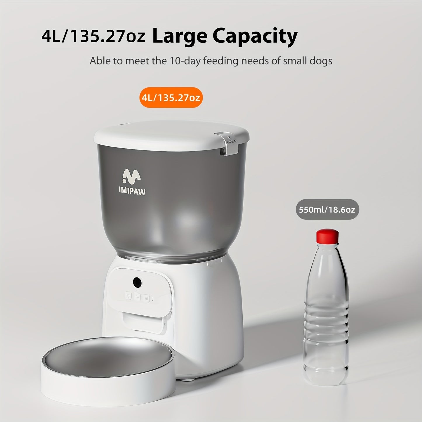 Automatic Pet Feeder with HD Camera And Wifi, Designed for Cats And Dogs, Featuring a Stainless Steel Bowl, 10-Second Voice Recorder, And Remote Control Via Android And Ios App, Weighing 135.27 Ounces, Without Battery