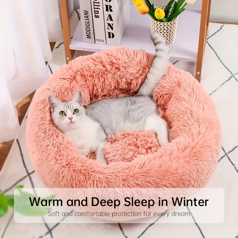 Cozy Circular Cat Bed & Small Dog Nest - Soft Warm Pet Mat with Cushioned, Durable Fiber for all-Season /Outdoor Use, Easy-Clean Bedding for Kittens and Puppies