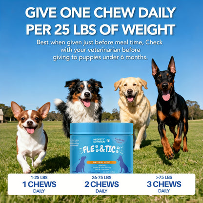 Natural Fle & Tic Health For Dogs& Cats- Skin & Digestive And Immune Supplement- With Natural Flax Seed Meal, Coriander, Brewer'S Yeast, All Breeds & Ages, 90 Count, Tasty Chicken Flavor