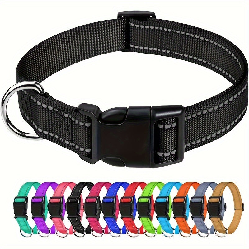1pc Reflective Striped Dog Collar Escape Proof Nylon Dog Collar With Quick Release Buckle For Small Medium Large Sized Dogs Christmas Gift