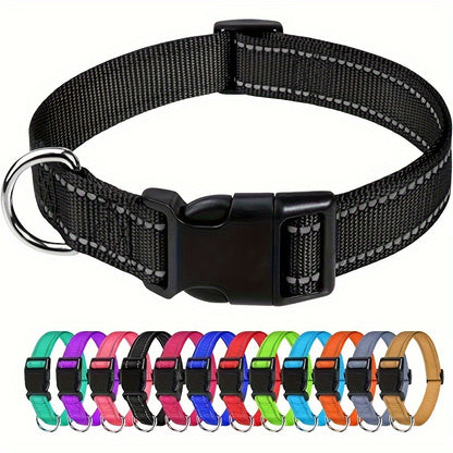 1pc Reflective Striped Dog Collar Escape Proof Nylon Dog Collar With Quick Release Buckle For Small Medium Large Sized Dogs Christmas Gift