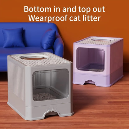 Extra-Large Cat Litter Box With Easy-Clean Drawer And Scoop - Spacious, Durable Polypropylene Rectangular Kitty Toilet