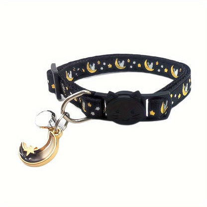 Luminous Cat Collar, Moon And Star Print Cat Collar, Adjustable Cat Collar, Safety Cat Collar