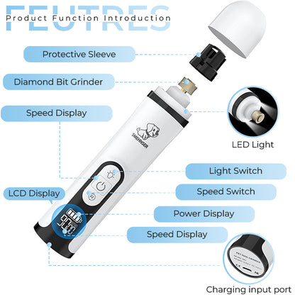 Electric Dog Nail Clippers for Dog Nail Grinders Rechargeable USB Charging Pet Quiet Cat Paws Nail Grooming Trimmer Tools