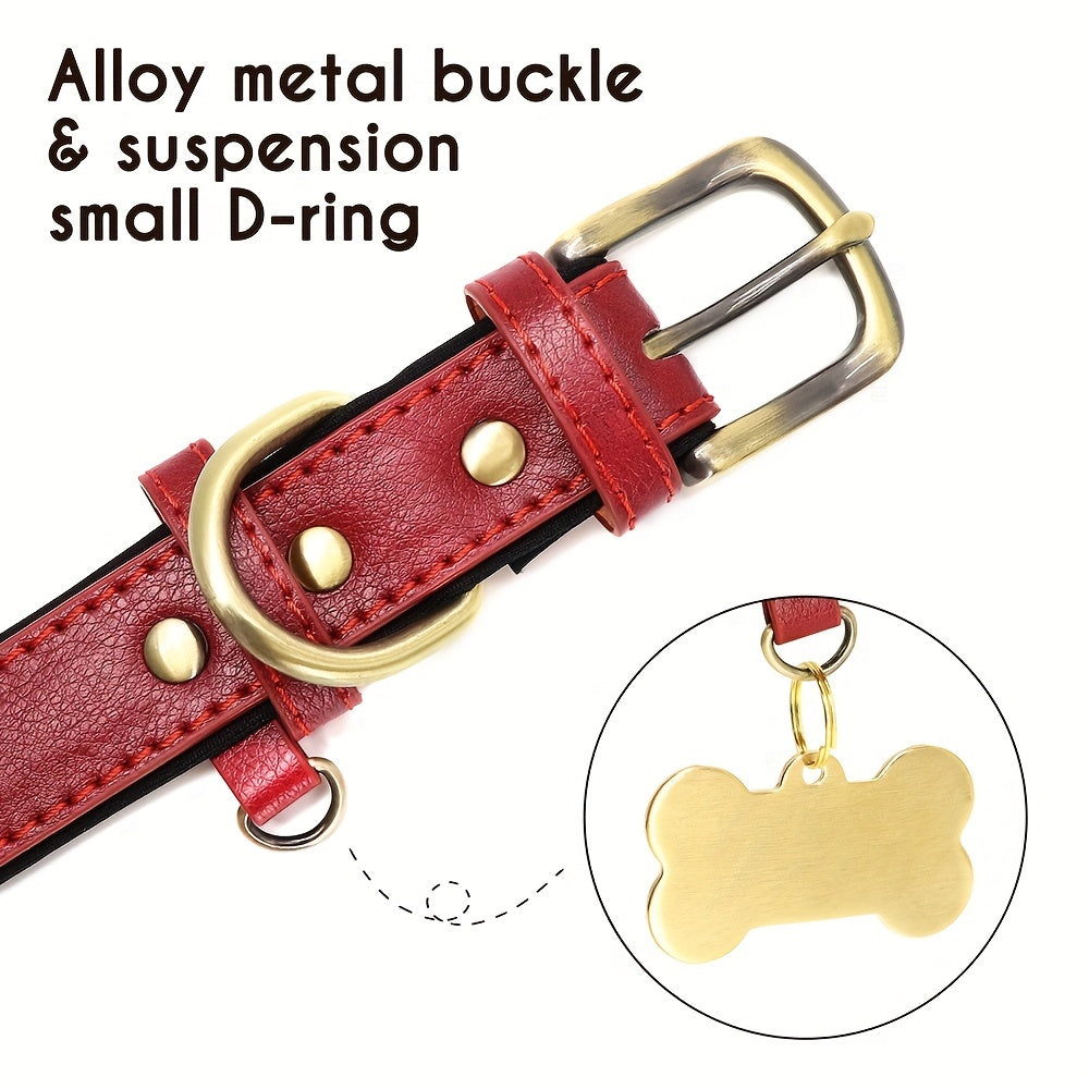 Customized PU Leather Dog Collar with Personalized Engraving - Adjustable, Soft Padded, Golden-Tone Hardware, Red/Black/Blue/Green/Orange/Brown/Pink/ - for Small, Medium, Large Dogs - Ideal Pet Birthday/Anniversary Gift, Cust