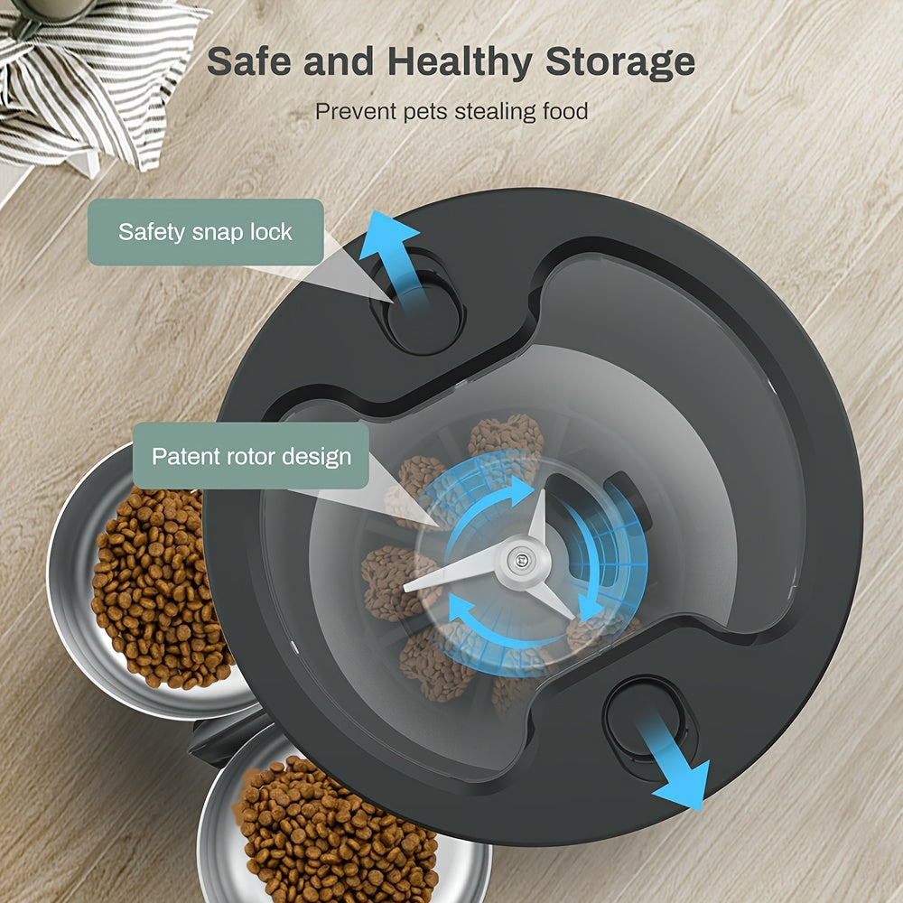 1pc Automatic Pet Feeder for Cats and Small to Medium Dogs, 4.5L Stainless Steel Dispenser with Dual Power, 6-Button Control, Includes 2 Bowls, Voice Record Feature, for Travel & Home Use - No Battery Included