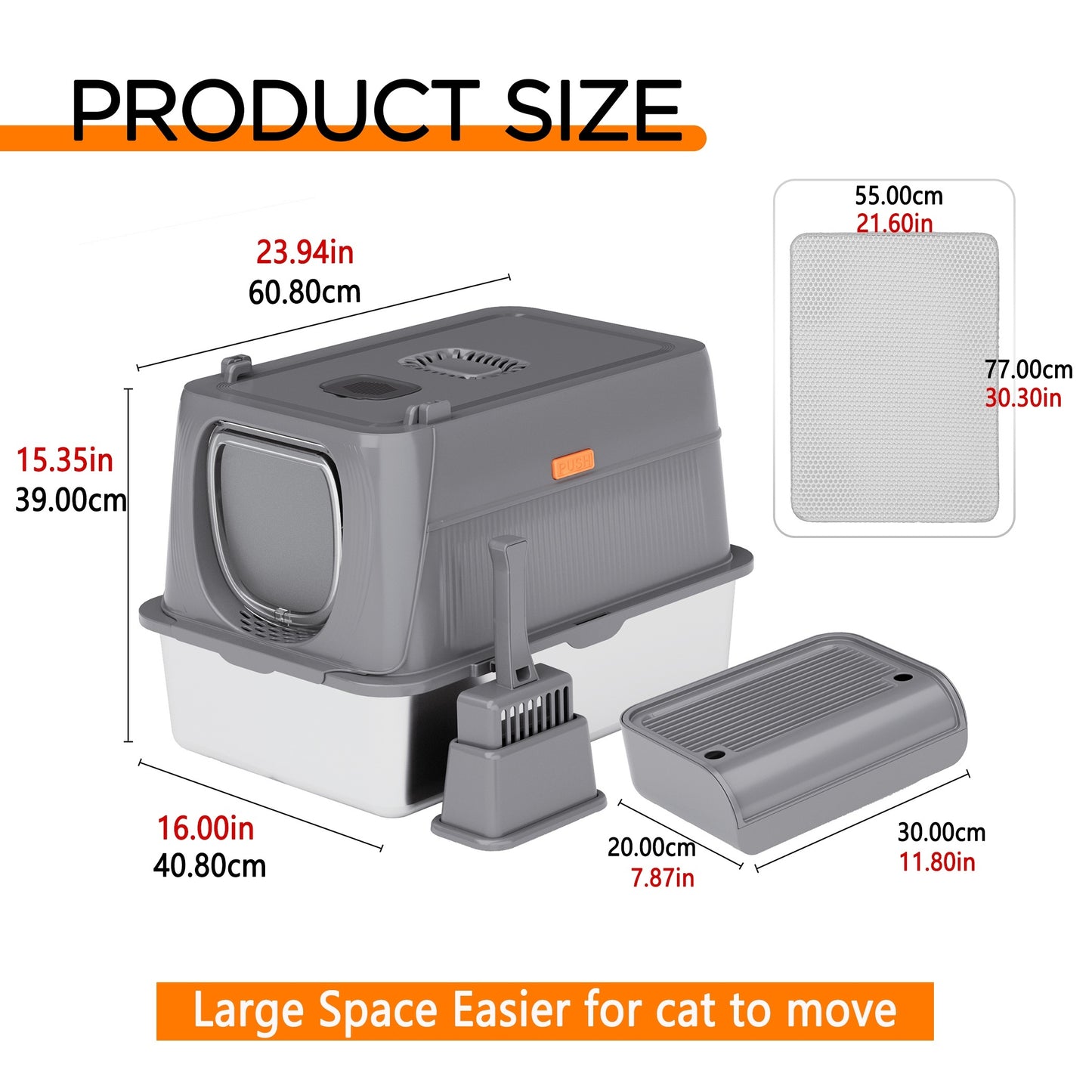 CITYLIFE Extra Large Stainless Steel Cat Litter Box, Fully Enclosed Cat Litter Box With Lid, Foldable Anti-Splashing Cat Litter Box With Front Flap Door, Cat Toilet For Indoor Cats, Top Deodorization Pet Toilet
