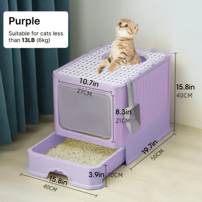 Extra-Large Cat Litter Box With Easy-Clean Drawer And Scoop - Spacious, Durable Polypropylene Rectangular Kitty Toilet