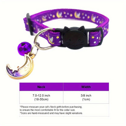 Luminous Cat Collar, Moon And Star Print Cat Collar, Adjustable Cat Collar, Safety Cat Collar