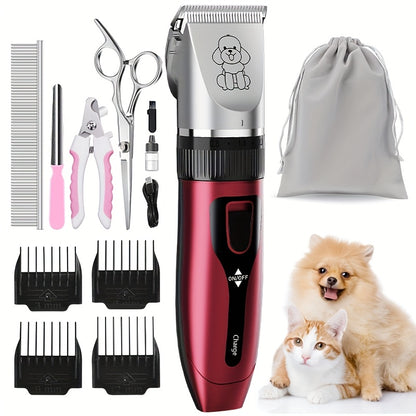 Professional USB- Electric Dog & Grooming Kit with Thick Ceramic Clippers, Brush & Measuring Tool - Low-Voltage Pet Hair Trimmer Suitable for &, for Dogs, Cats, Puppies, Kittens