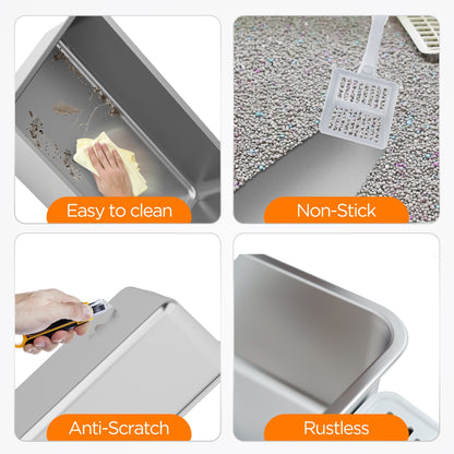 CITYLIFE Extra Large Stainless Steel Cat Litter Box, Fully Enclosed Cat Litter Box With Lid, Foldable Anti-Splashing Cat Litter Box With Front Flap Door, Cat Toilet For Indoor Cats, Top Deodorization Pet Toilet