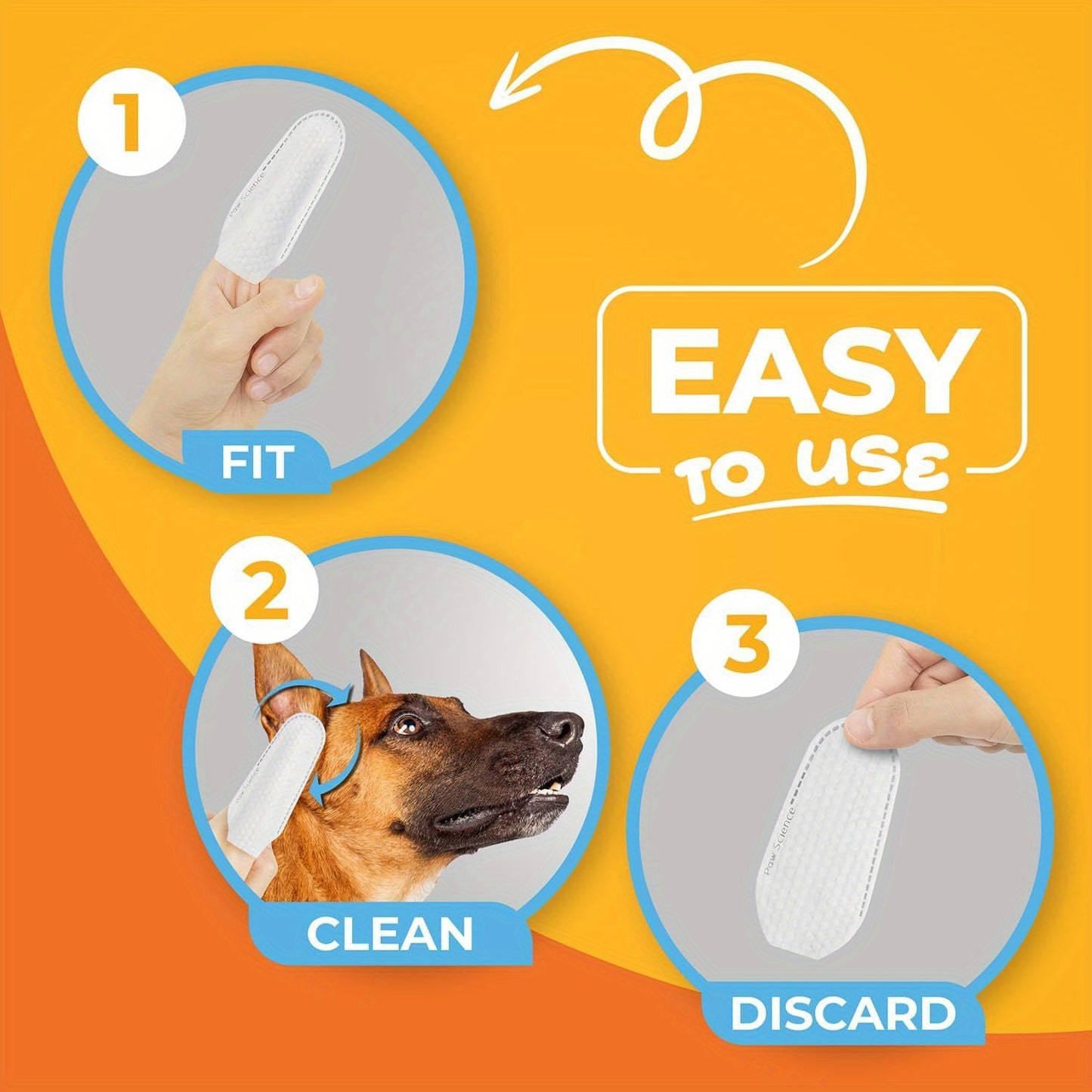 Dog Ear Cleaner Wipes, Cleaning Soothing and Deodorizing Itchy Ears, Pet Ear Relief Solution, Finger Wipes for Dogs, Coconut Scent