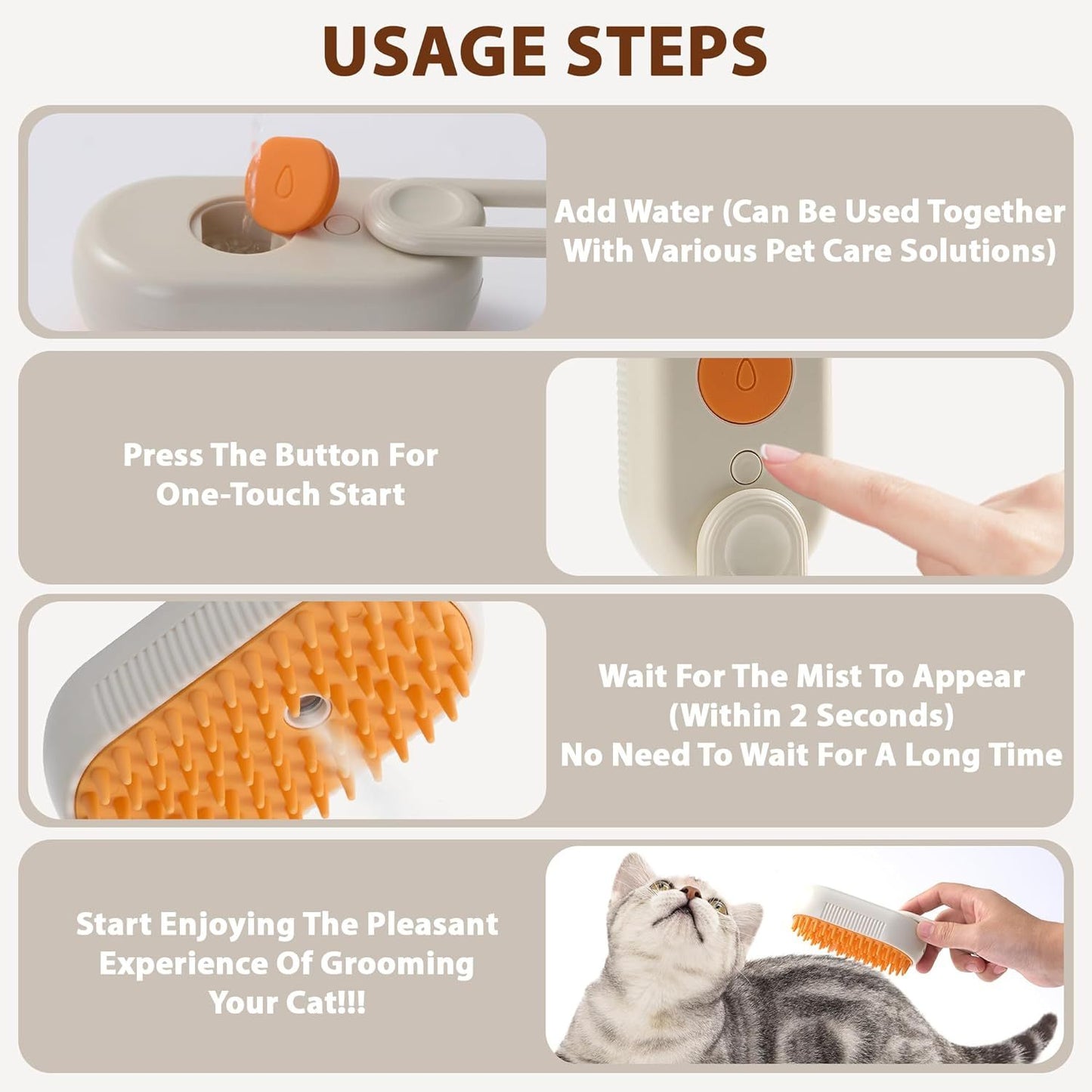 4 in 1 Cat Steam Brush for Shedding, Rechargeable Cat Brush with Steam, Anti-Static Steam Pet Brushes, Massage, Cleaning, Shedding & Combing All In One!