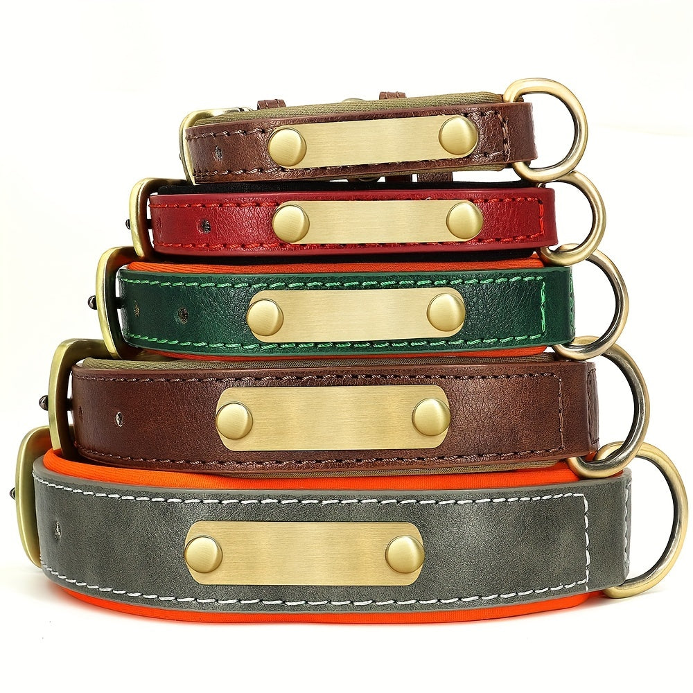 Customized PU Leather Dog Collar with Personalized Engraving - Adjustable, Soft Padded, Golden-Tone Hardware, Red/Black/Blue/Green/Orange/Brown/Pink/ - for Small, Medium, Large Dogs - Ideal Pet Birthday/Anniversary Gift, Cust