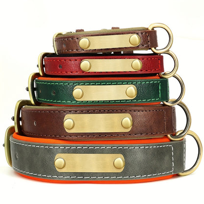 Customized PU Leather Dog Collar with Personalized Engraving - Adjustable, Soft Padded, Golden-Tone Hardware, Red/Black/Blue/Green/Orange/Brown/Pink/ - for Small, Medium, Large Dogs - Ideal Pet Birthday/Anniversary Gift, Cust