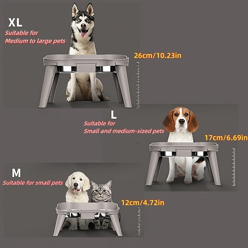 Elevated Pet Feeder with 2 Stainless Steel Bowls - Neck-Friendly, Detachable Design for Easy Cleaning - Ideal for Dogs & Cats